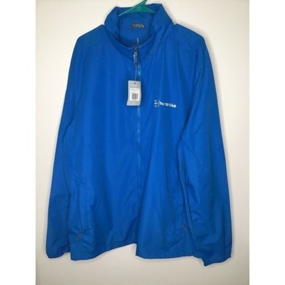 NWT Elevate Blue Chest Logo Hooded Long Slv Zip Windbreaker Jacket Men 2XL Burma